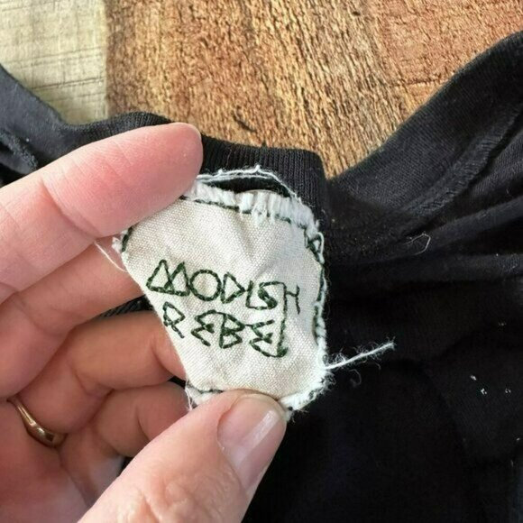 Modish Rebel women's lace up neckline short sleeve moon Graphic T-shirt black - Picture 3 of 7